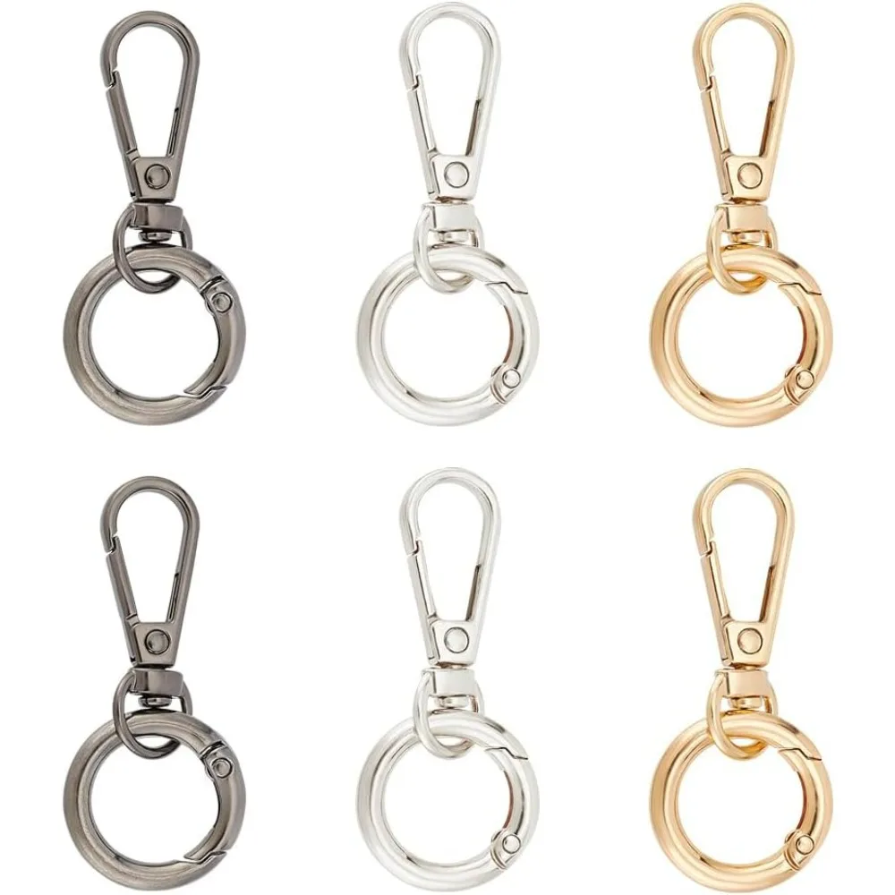 6Pcs 3 Colors Double Opening Swivel Snap Hook Swivel Lobster Clasps with Spring Gate Rings 55mm Long Metal