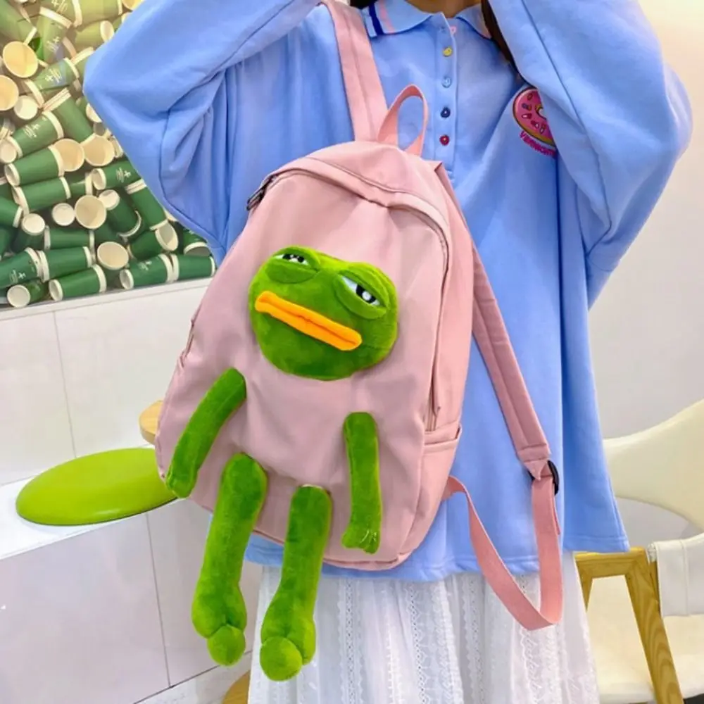 New Canvas Laptop Backpack Durable Cute Cartoon Schoolbag Sad Frog Large Capacity School Backpack