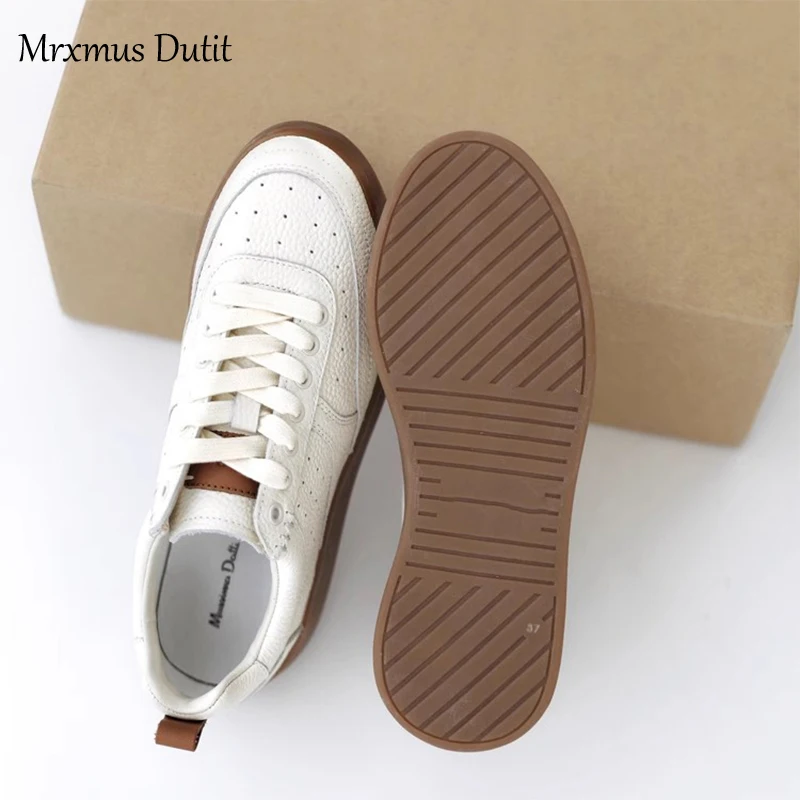 Mrxmus Dutit New 2024 Spring Women Fashion Genuine Leather Spring Flat Lacing Shoes Casual Versatile Sneakers Commute Female