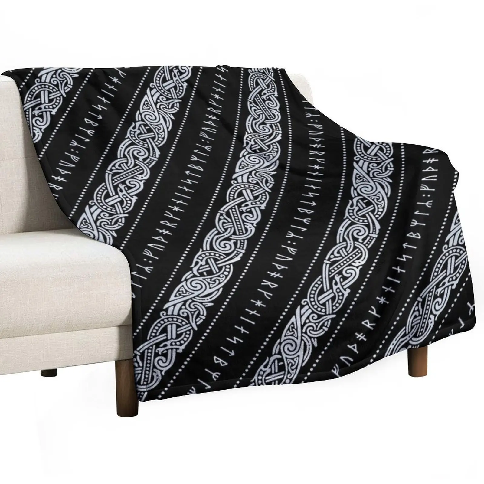RUNIC DIAGONAL. SILVER ON BLACK. Throw Blanket Hairys Sofa Soft Beds Thermals For Travel Summer Beddings Blankets
