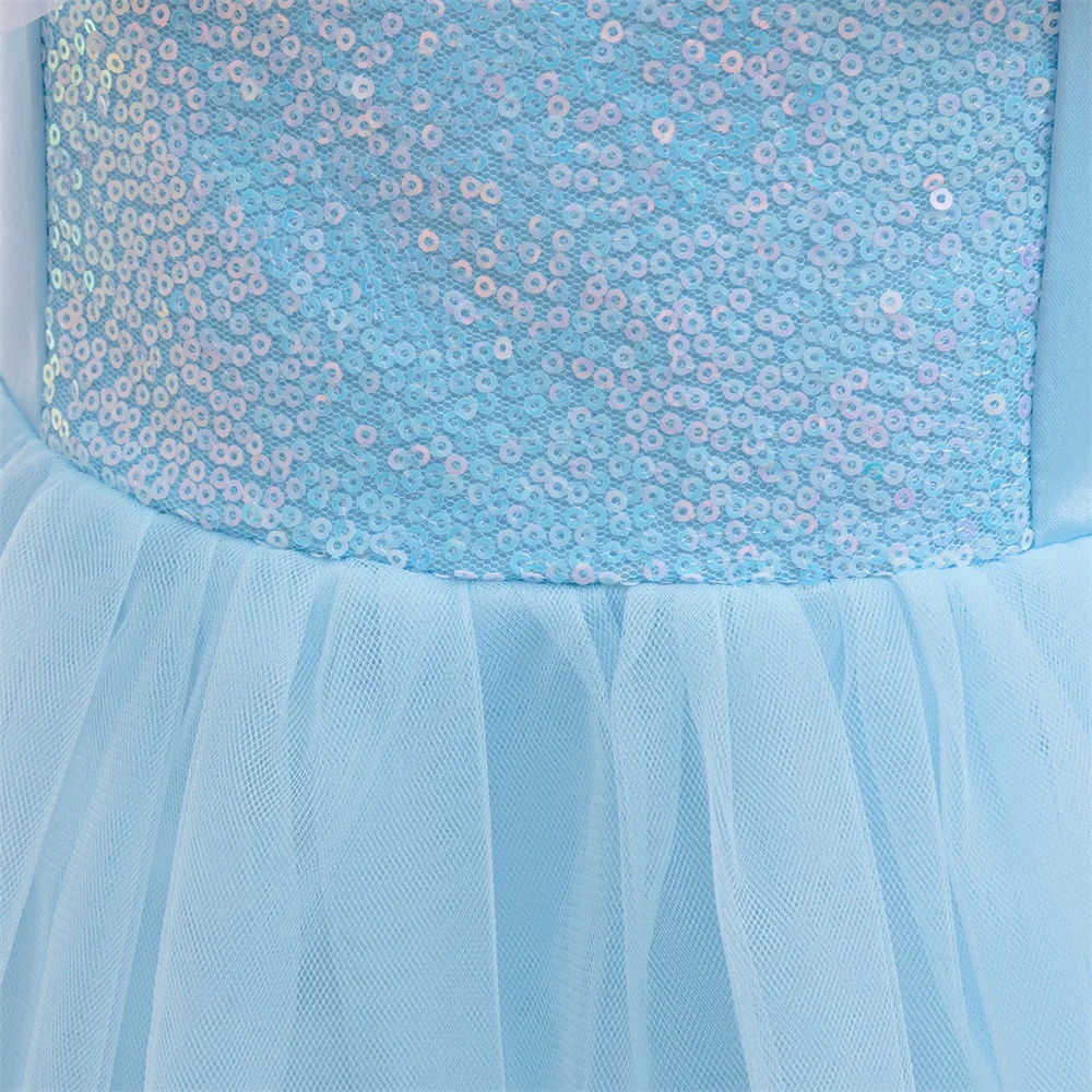 Fancy Girls Cinderella Princess Dress Kids Cosplay Sequin Party Dresses Young Girl Blue Evening Fashion Prom Gown Children Wear