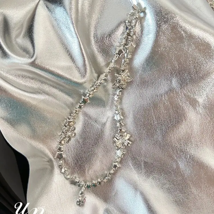 Y2K الفضة ستار حبة شريط لتعليق الهاتف المحمول الحبل اكسسوارات باردة ل iP 15 Airpods سماعات Ins كوريا المدرسية قلادة