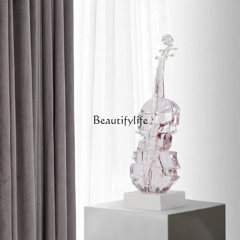 

FG17*light luxury transparent crystal violin ornament sculpture large floor-to-ceiling handicraft