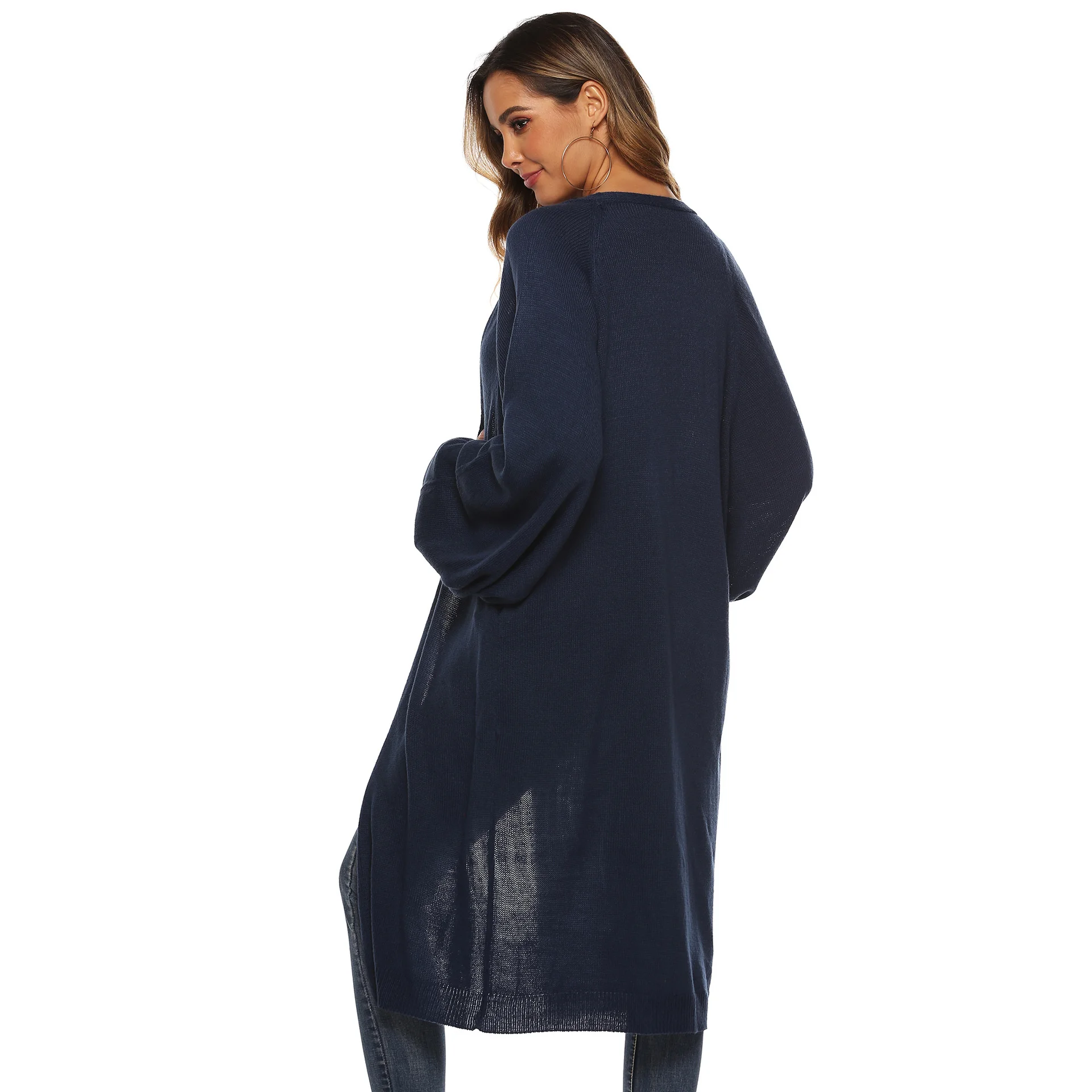 

Mid-Long Cardigans Woman Womens Spring Soft Thin Elegant Pocket Cotton Feminine High-Quality Spliced Vintage Perforated Youth OL