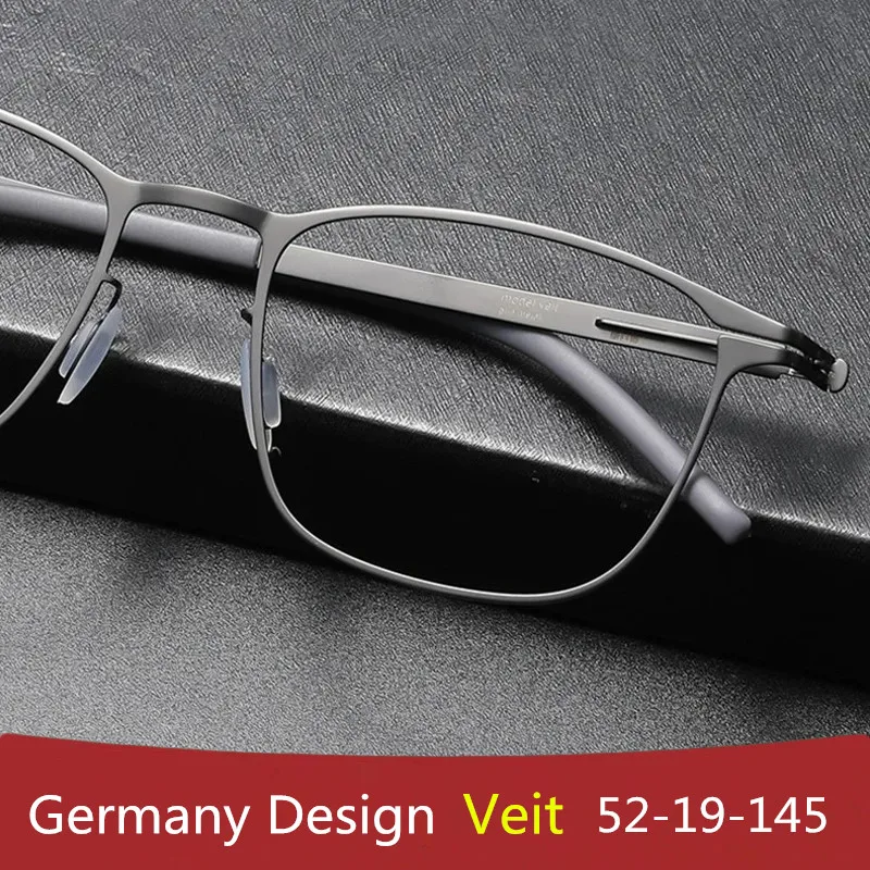 

Немецкие брендовые тонкие стальные очки, мужские квадратные деловые очки в оправе, сверхлегкий дизайн, женские очки, безвинтовая оправа, очки