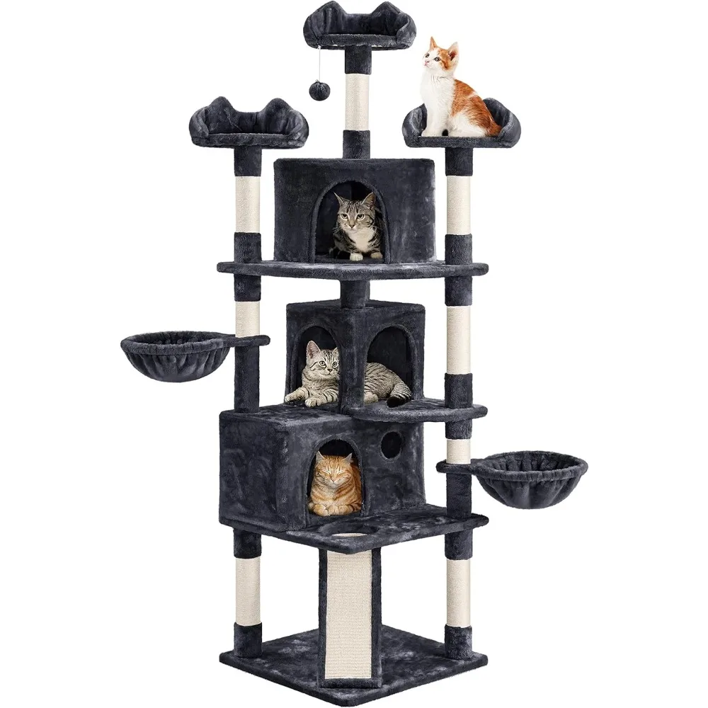 

Yaheetech Large Cat Tree Tower for Large Cats, 76.5in Multi-Level Cat Tower with 3 Condos & Perches, 9 Scratching Posts and 2 Ca