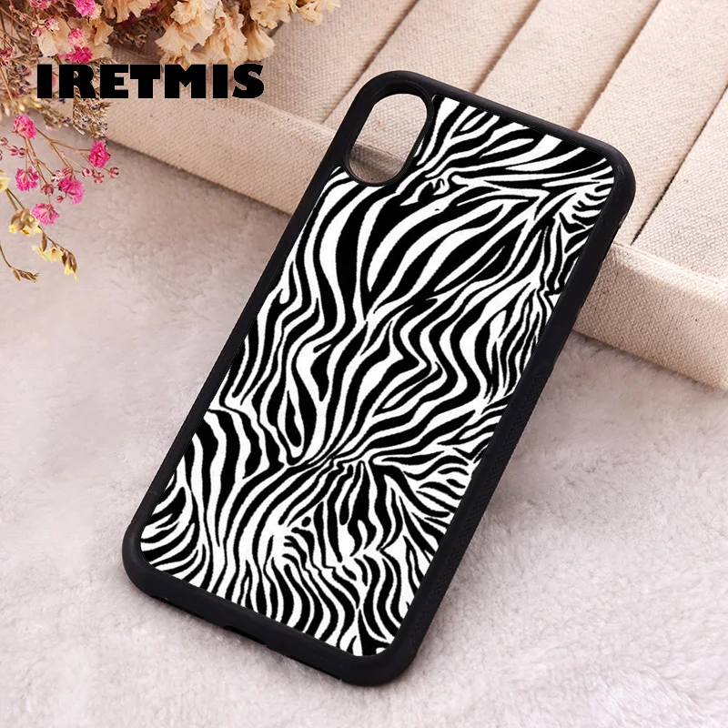 Iretmis Phone Cover Case For iPhone X XS Max XR 11 12 13 PRO MINI 14 15 16 Plus Rubber Silicone Zebra Pattern