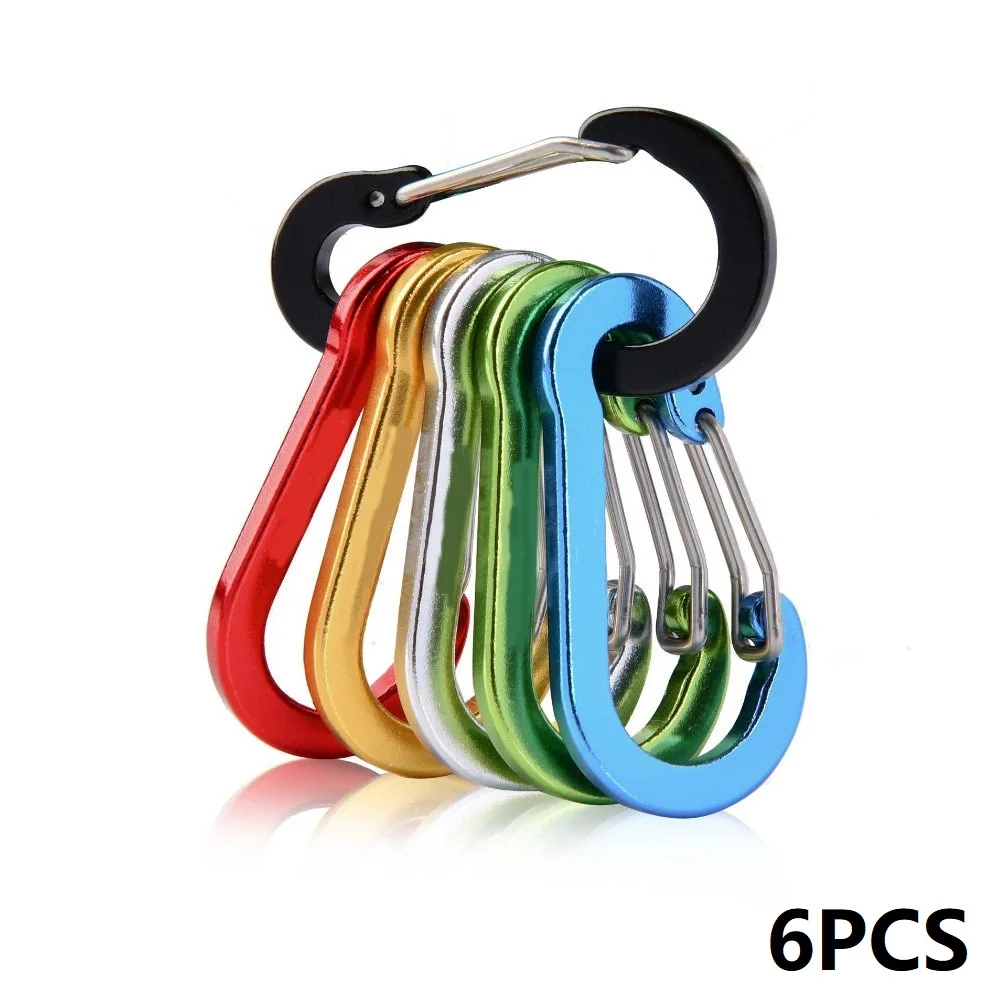 6 Stück kleine Karabinerhaken, taktische Karabiner, Outdoor-Camping, Multitool, Bergsteigerschnalle, Stahl, HWXGJ02 – Detail 2
