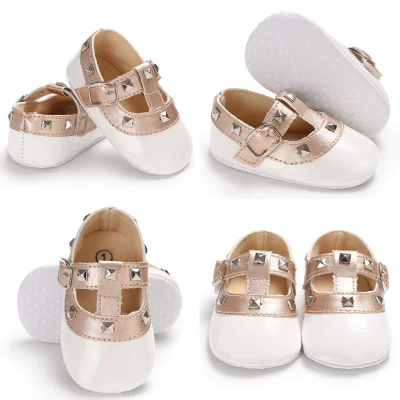 

New Baby Shoes Cute White fashion Rivet Princess Baby Girl Shoes Leather Mary Jane Newborn Shoes Toddler Infant First Walkers