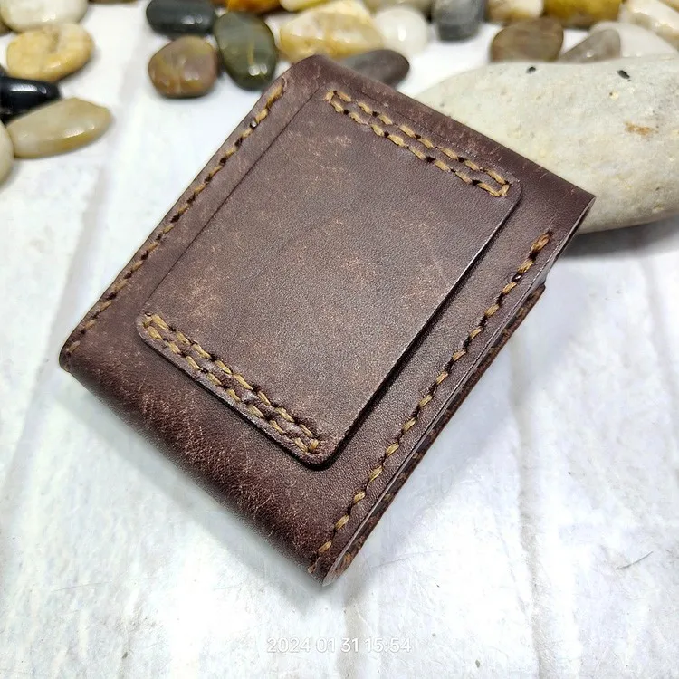 Blongk Leather Folding Glasses Box Belt Pack Cowhide Hand-made Foldable Glasses Case Small Waist Bag Men Women PD-ZD