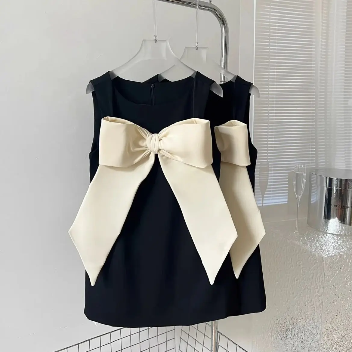 Small Fragrant Sleeveless A-line Dress With Big Bow Summer Women\'s Luxury Mini Dresses Trendy Temperament Evening Dress Elegant