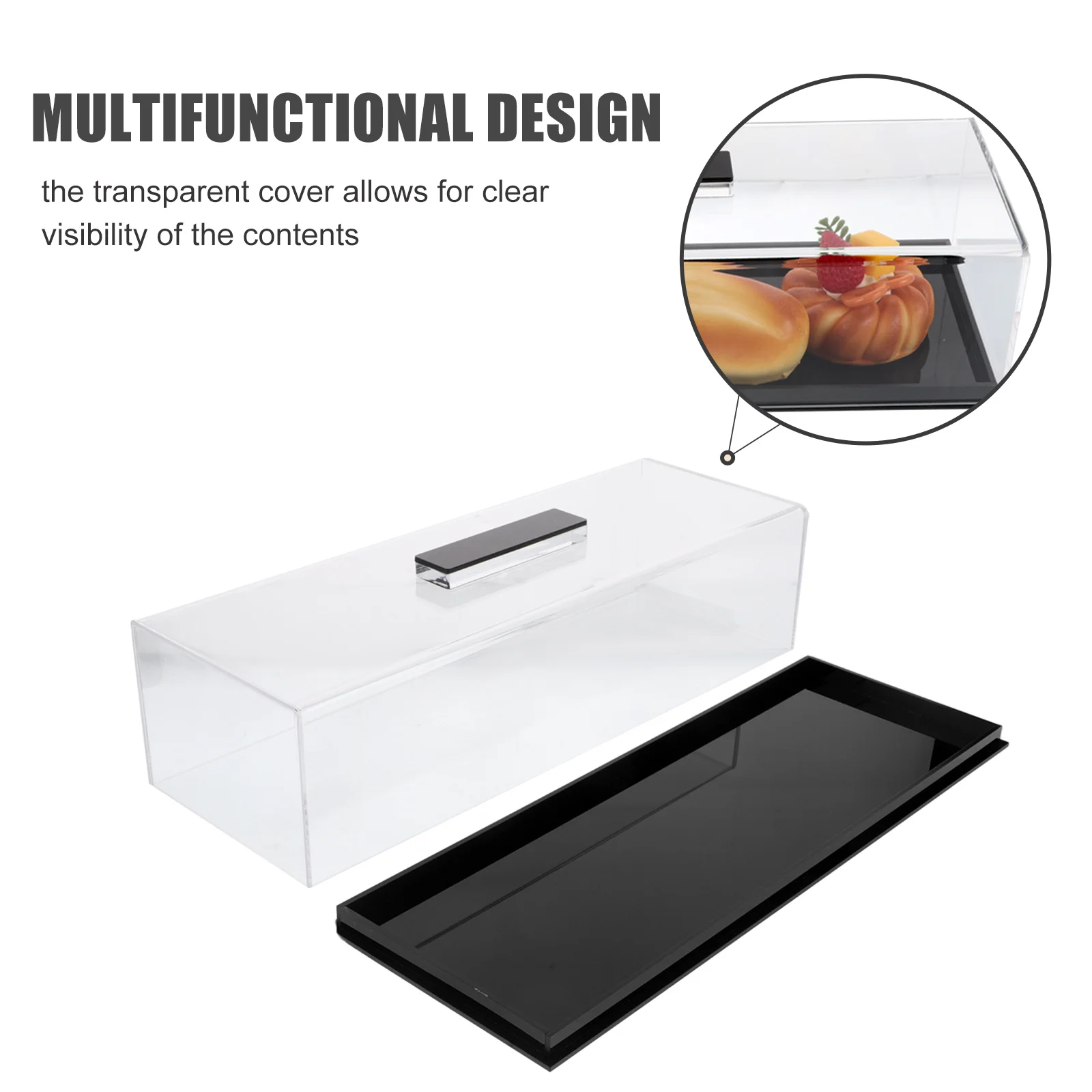 

Transparent Acrylic Cake Stand Rectangular Dessert Display Holder Portable Loaf Keeper Charcuterie Board Storage Container