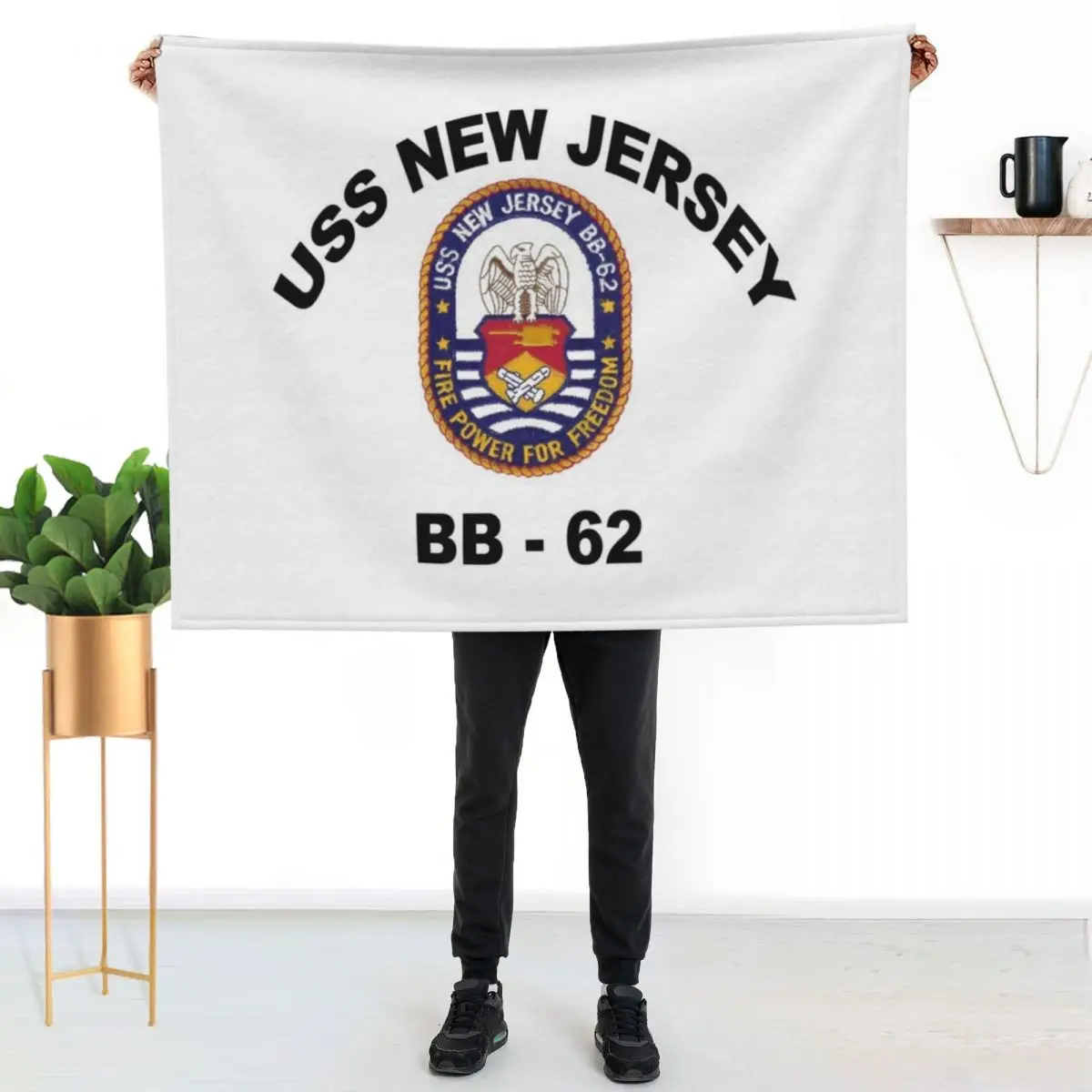 USS New Jersey (BB-62) Crest Throw Blanket Shaggy Bed Fashionable Decoratives Travel Blankets