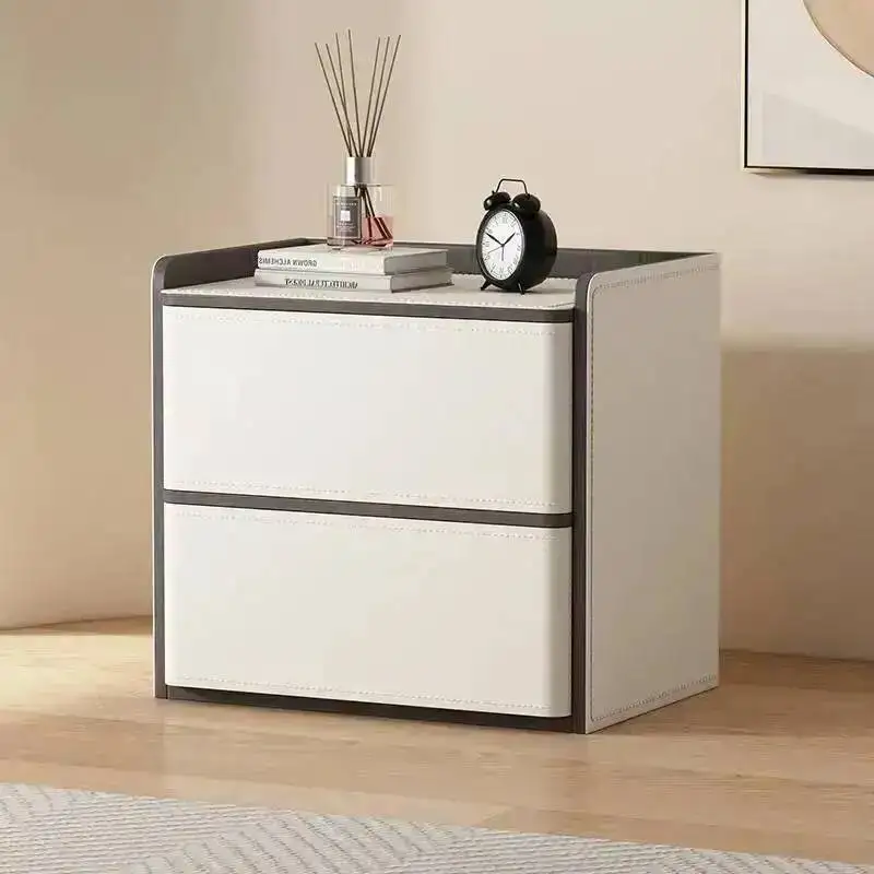Drawer Bedroom Trendy Modern Bedside Table Storage Luxury Nordic Leather Nightstands Wood Minimalist Mesa De Noche Furniture