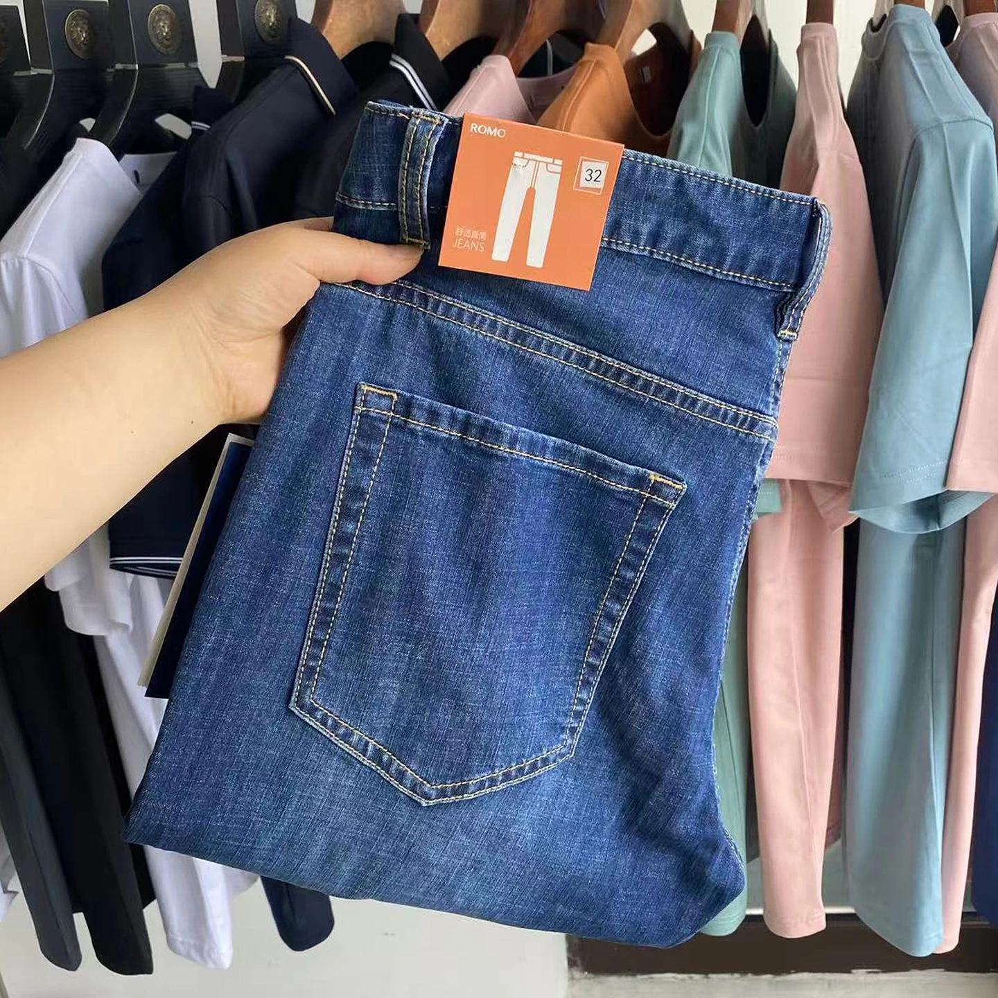 

Soft Breathable Men's Casual Thin Jeans Spring Summer Faionable Versatile Long Pants Elastic Comfortable Denim Cotton Blend