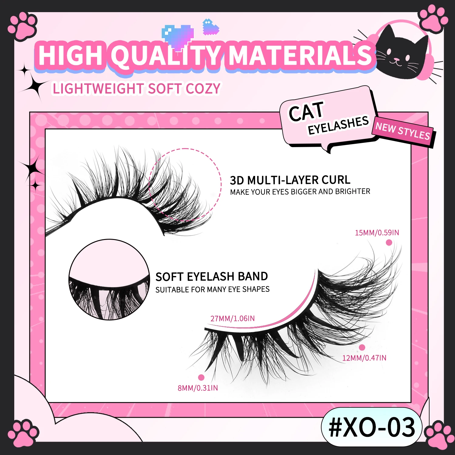 GROINNEYA cils de chat Faux cils moelleux Faux cils de vison cils vaporeux aspect naturel vaporeux ailé fin oeil cils allongés