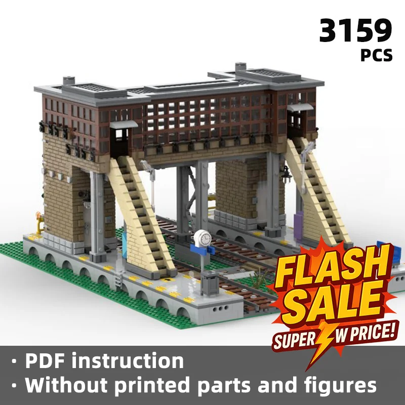 

For creating a desktop with retro railway architecture blocks: a collectible railway building block of the railway era landmark