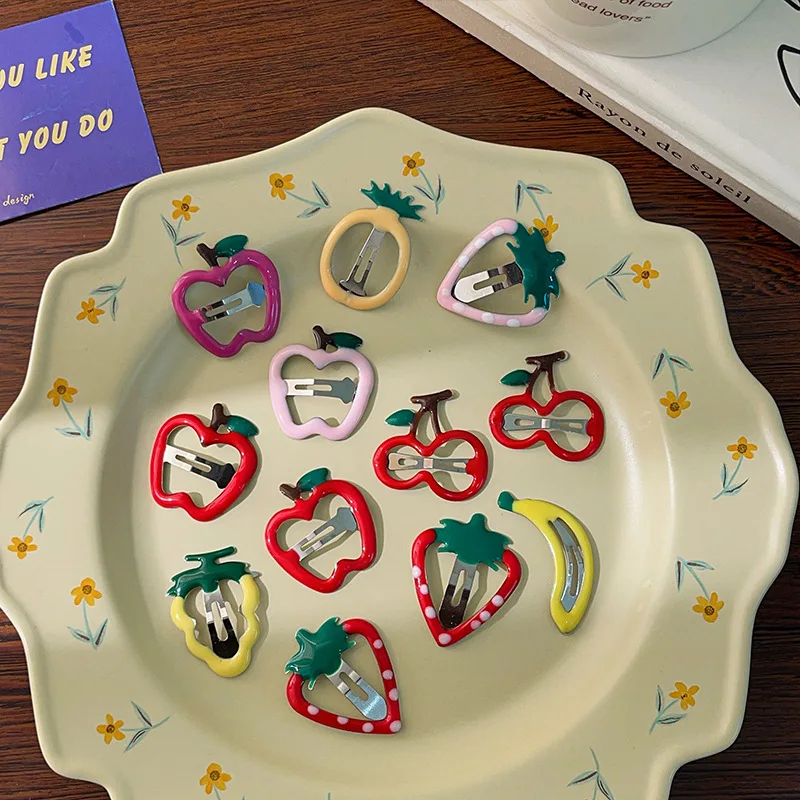 12 STKS Fruitvormige Haarspeldjes Set Meisjes Kinderen Aardbei Kers Appel Leuke Haaraccessoires Dagelijkse Slijtage Feest Verjaardag Haar