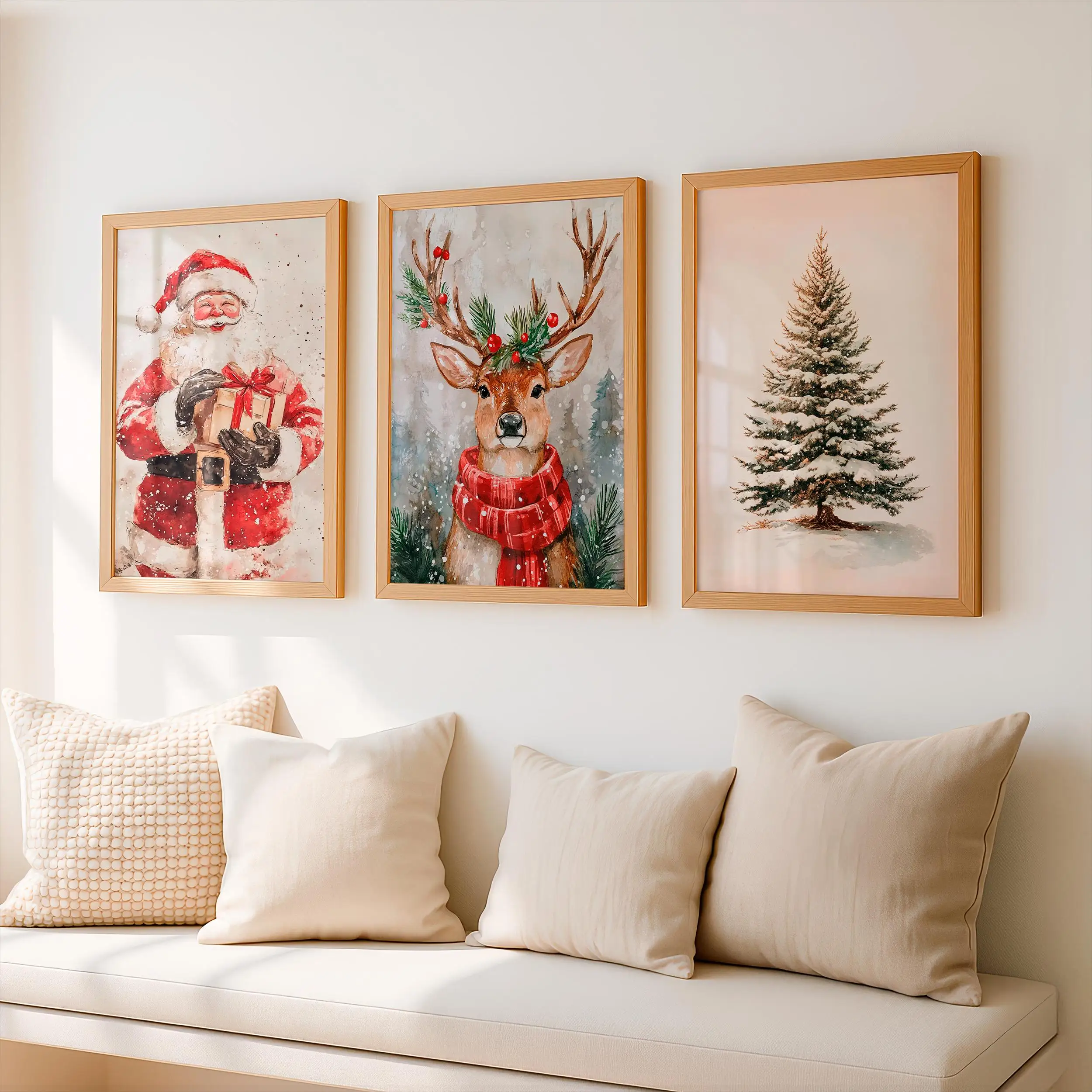 Watercolor Poster Print - 3 шт. безрамочных рождественских постеров, набор