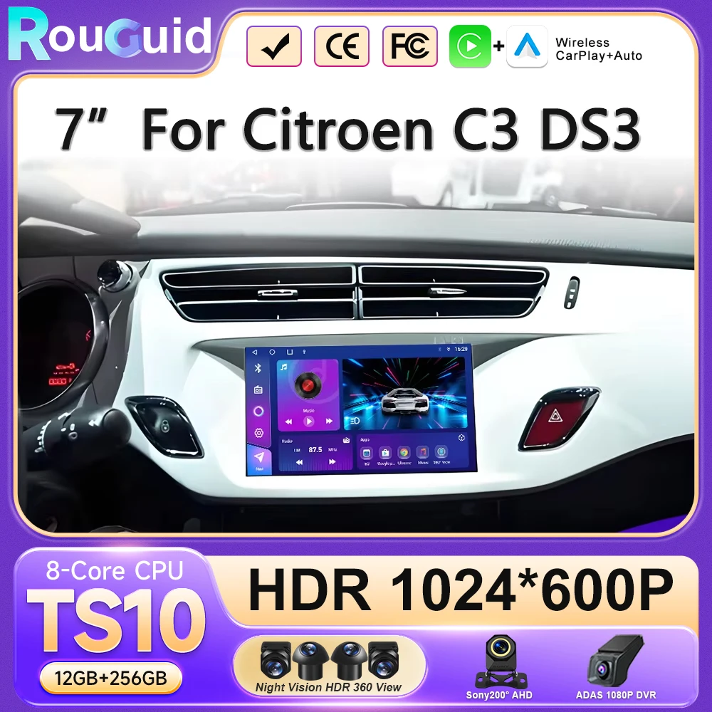 Android 16 Car For Citroen C3 DS3 2011 - 2016 High-performance CPU Plug and Play Touch Screen Stereo Head GPS Navigation HDR BT