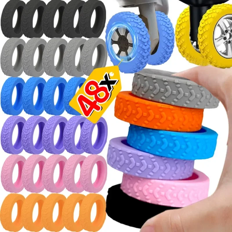 1/48Pcs Silicone Luggage Wheels Protector Texture for Luggage Reduce Noise Travel Thicken Luggage Wheels Cover Accessories