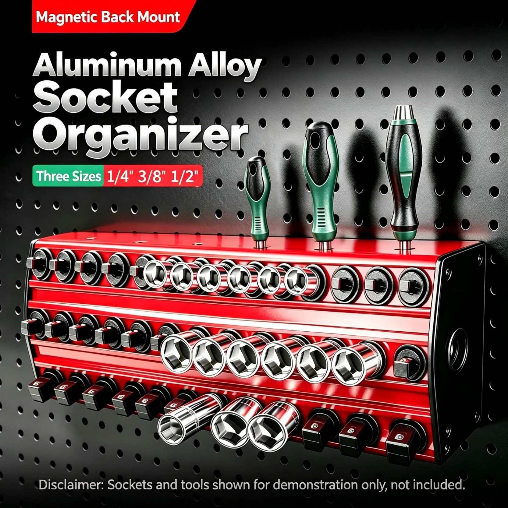 3-Piece Magnetic Socket Organizer Set, 1/4