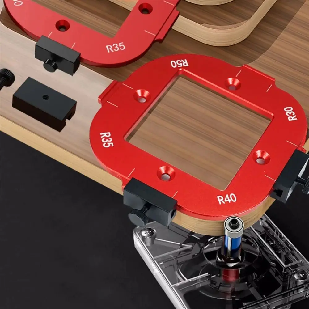 R10-R50 Radius Jig Woodworking Router Templates 4 in 1 Reusable Arc Angle Positioning Template Aluminum Alloy DIY