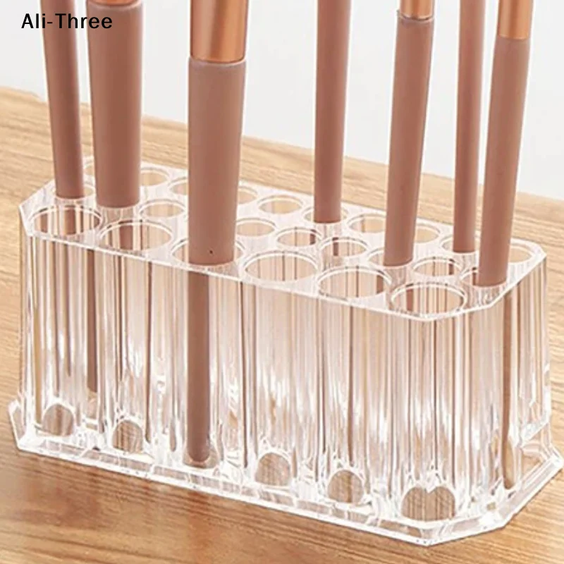 Organizador de pinceles para decoración de uñas con 26 agujeros, soporte para delineador de ojos de escritorio, estante de almacenamiento para bolígrafos y cosméticos, soporte para brochas de maquillaje acrílico, estante de muestra