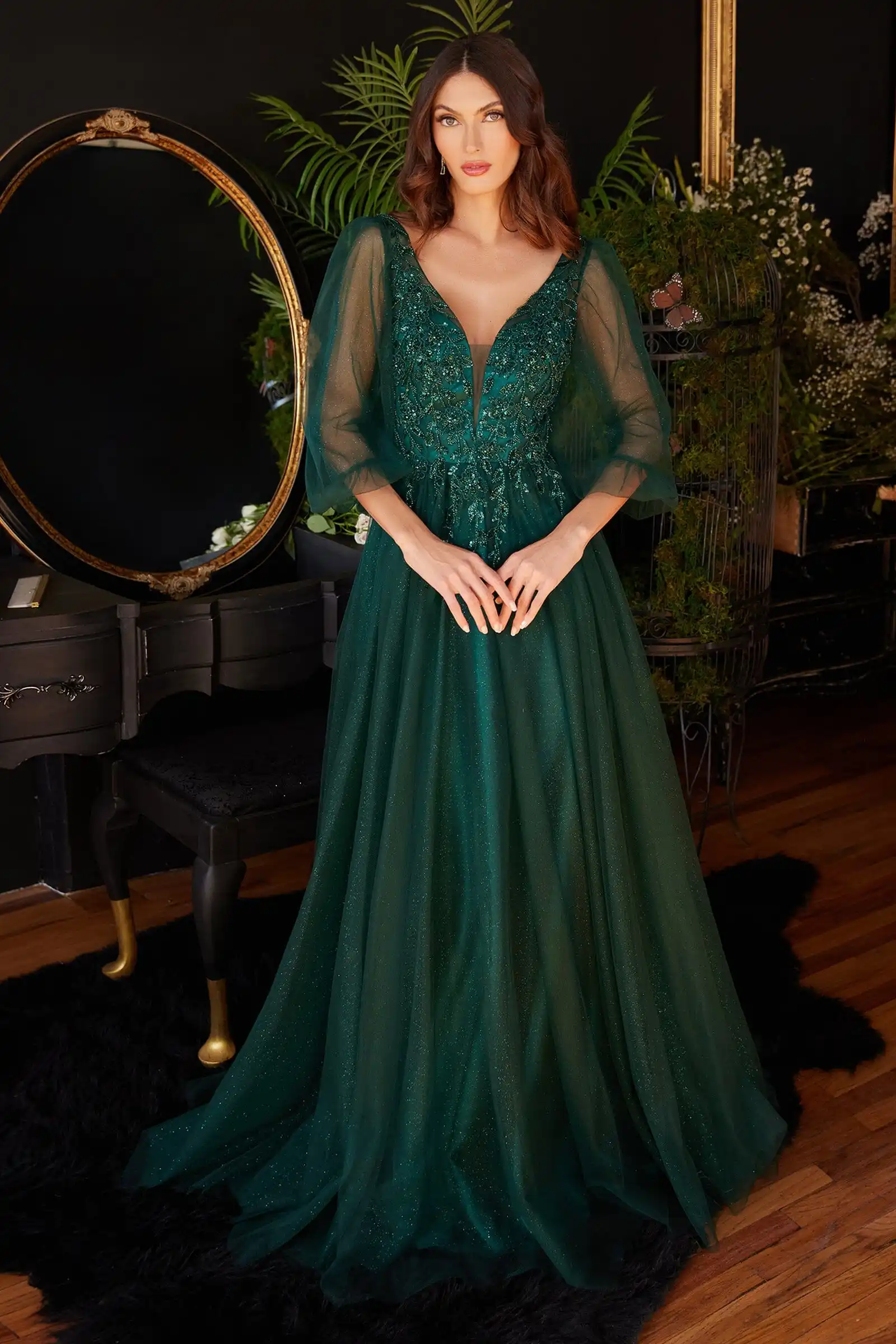 

Tulle Luxury Mother of the Bride Dresses Appliques Beading Glitter Lantern Sleeves Elegant Prom Dress Customized Evening Gowns