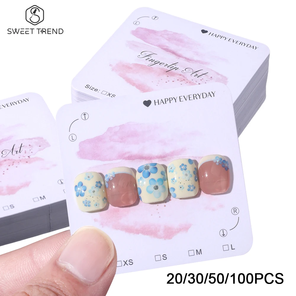 

SWEET TREND-20/30/50/100pcs 7.4x7.4cm Nail Art Display Card Nail Packaging Cards Press-on Nails Packing Card Board Manicure Tool