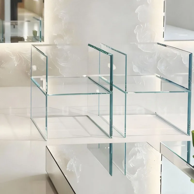 

Italian minimalist glass dining chair small apartment household armrest back chair high-end creative chair