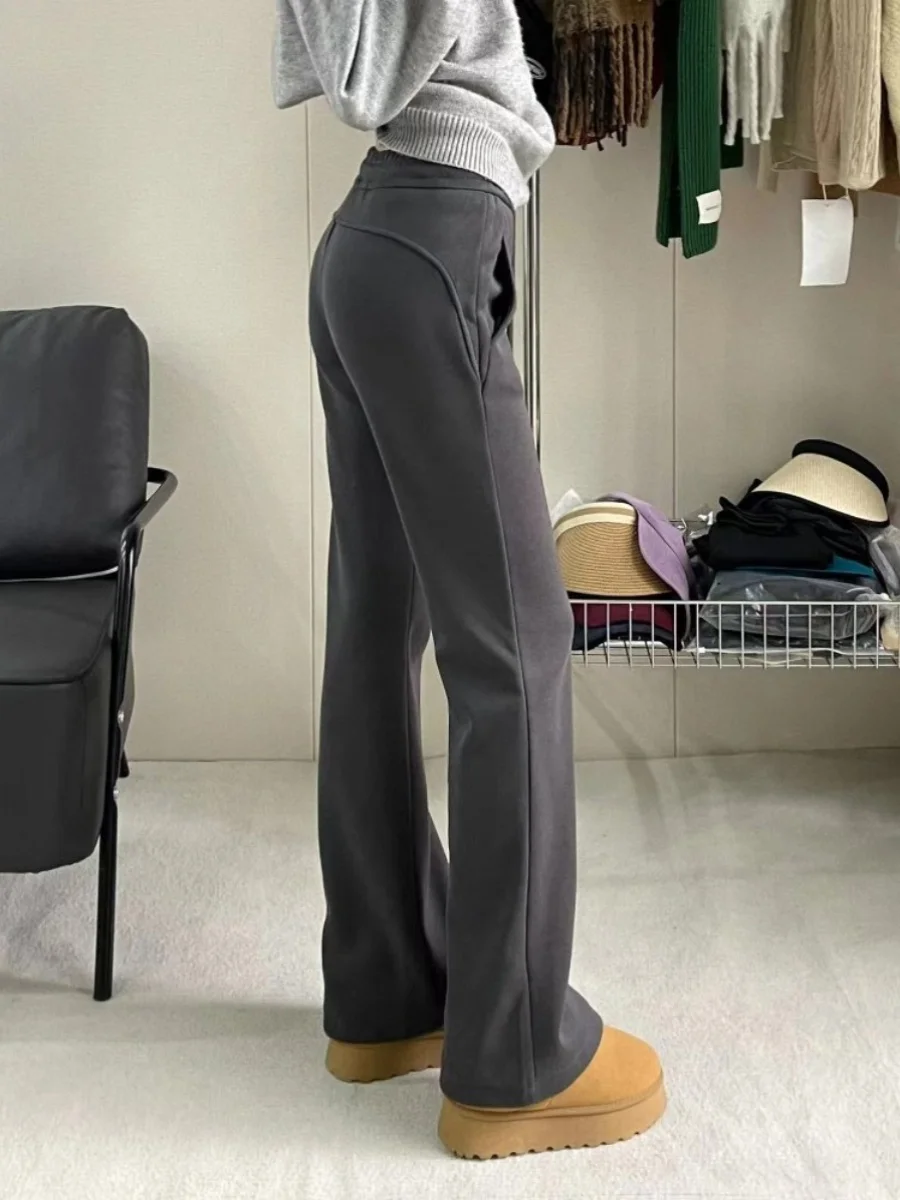 Pantalon de sport décontracté évasé pour femme, style américain, automne-hiver, grandes tailles, couvrant les hanches, amincissant, polyvalent, coupe poire...