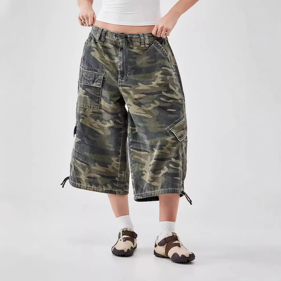 

Denim Pant Women Jeans Vintage Calf Length Pants Camouflage High Waist Trousers Y2k Streetwear Elegant Capris Casual Loose 2026