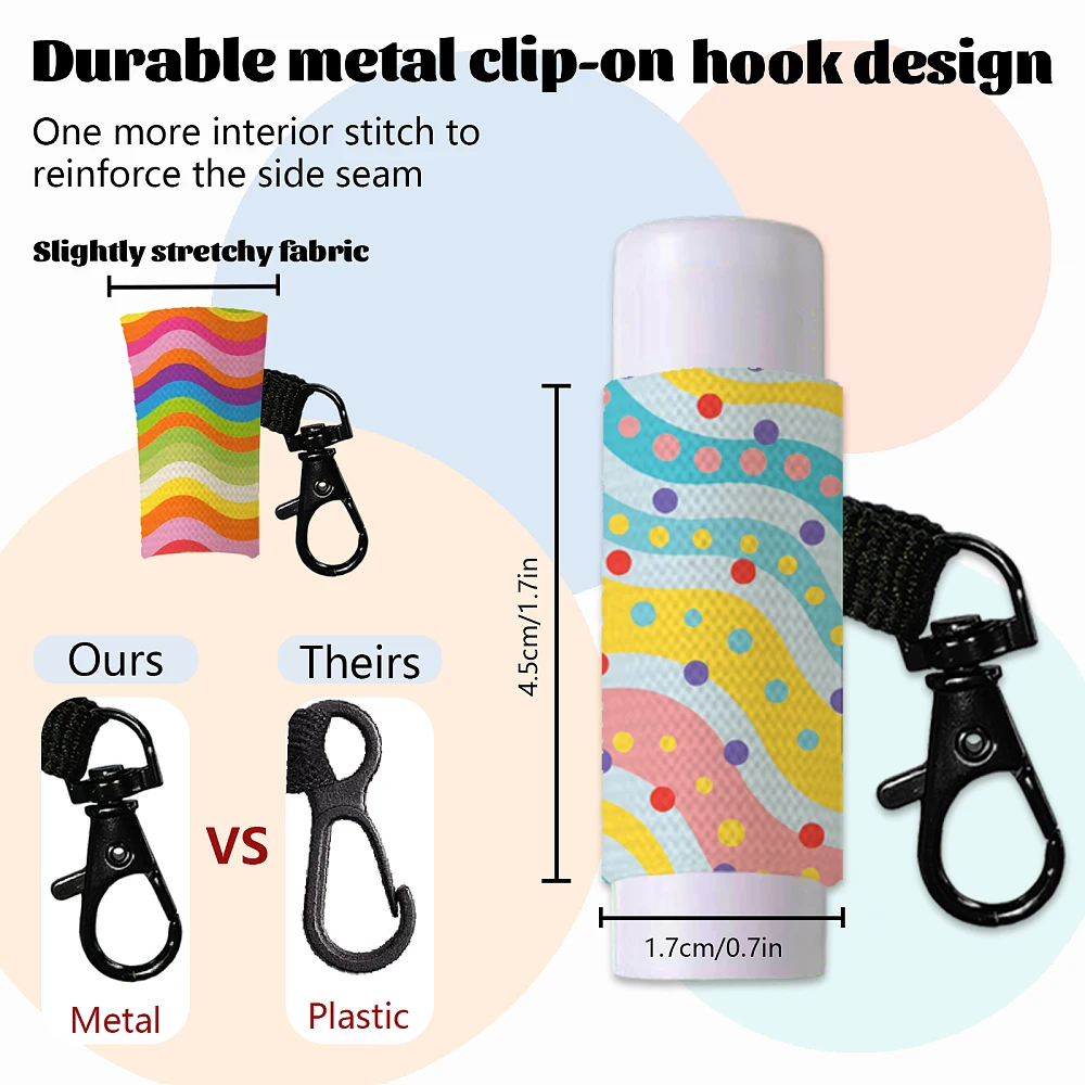 10PCS Marble Pattern Lip Balm Keyring Colorful Lipstick Holder Pouch Clip on Lip Gloss Sleeves with Metel Clasp Elastic