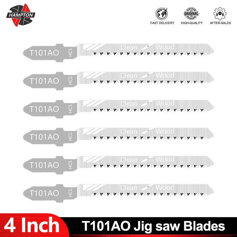 

HAMPTON 5pcs Jigsaw Blades Set T101AO 4 Inch HCS Steel T-Shank Jigsaw Blades Fast Cut Down Curve Cutting Tool For Wood Plastic