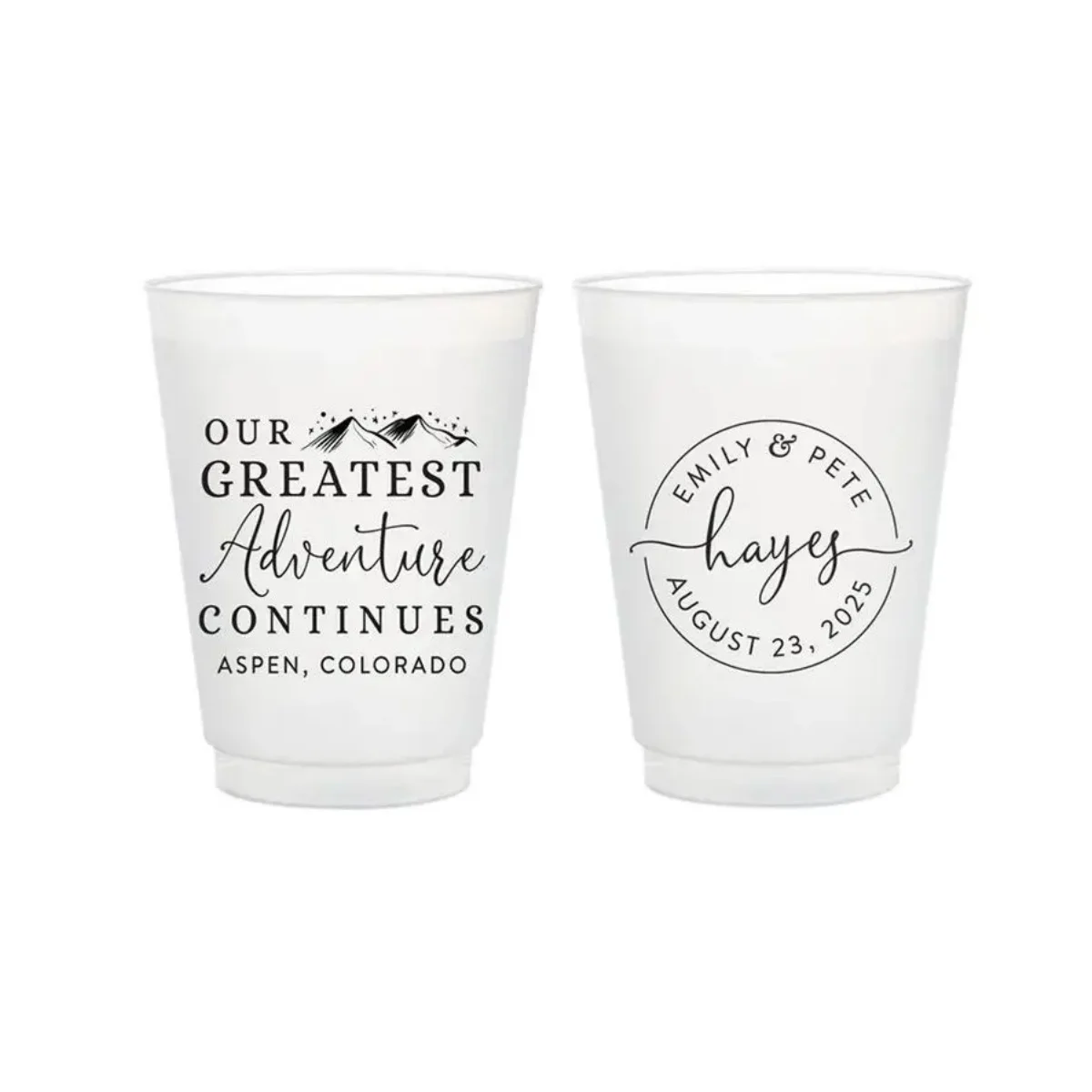 

Our Greatest Adventure Continues - 12oz or 16oz Frosted Unbreakable Plastic Cup #163 - Custom - Bridal Wedding Favor, Wedding Cu