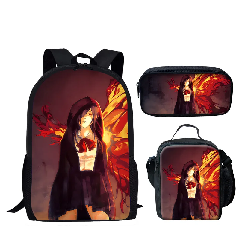 Classic Creative Novelty Funny Tokyo Ghoul 3D Print 3pcs/Set pupil School Bags Laptop Daypack Backpack Lunch bag Pencil Case