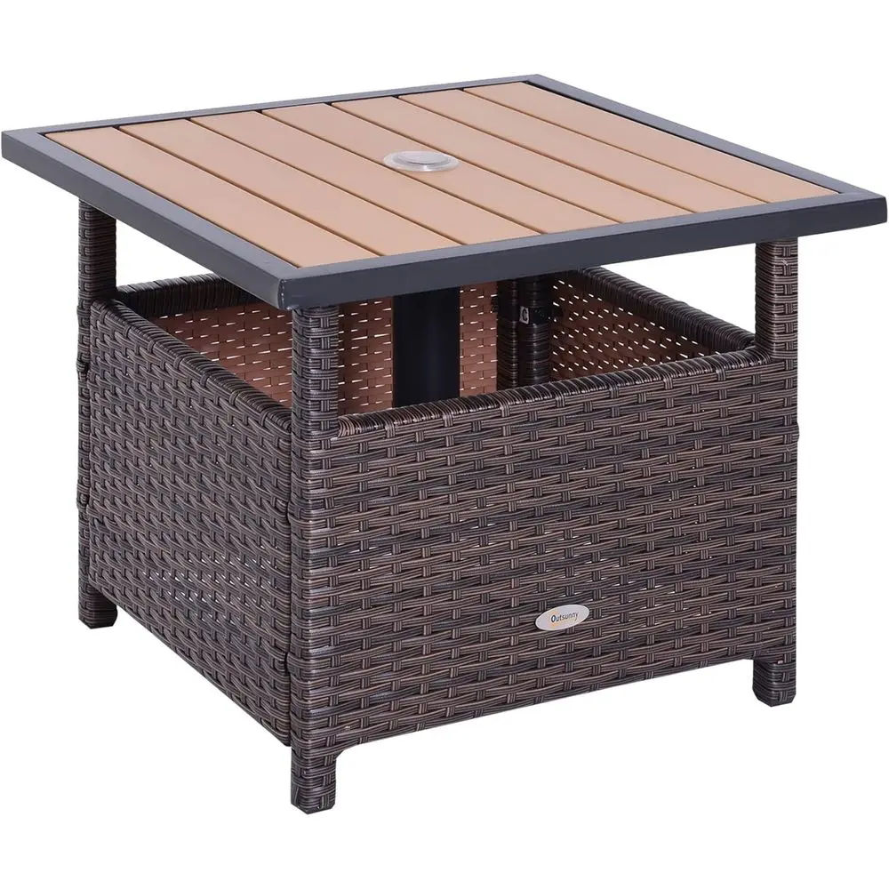 22" Outdoor Side Table with Umbrella Hole, Rattan Wicker End Table with Sand Bag and Steel e or Outdoor, Patio, Garden, Backyard