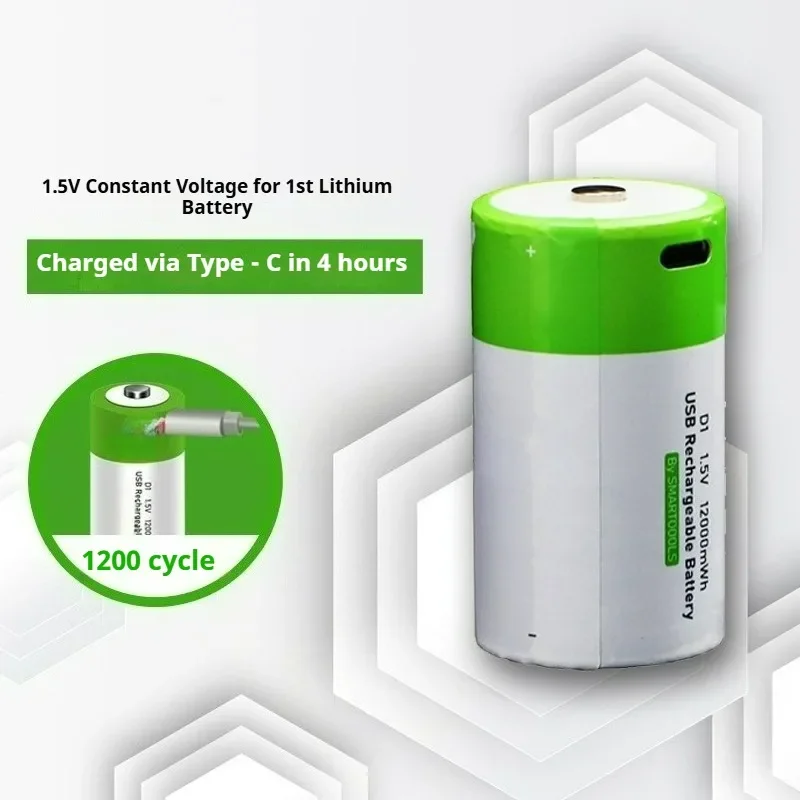 for D Cell 1.5V 12000mWh for Gas Stoves Household Water Heaters Built-in Type-C Port Rechargeable Battery Cable D size battery