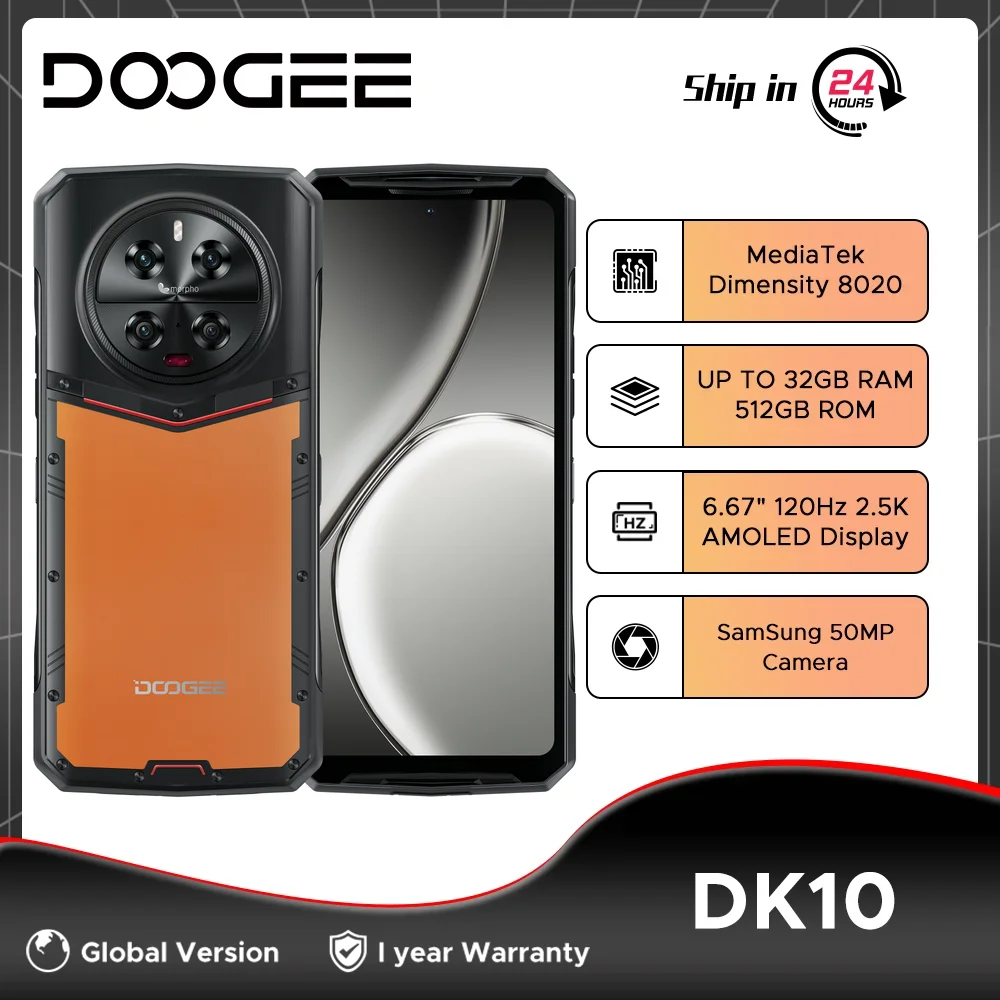 DOOGEE-teléfono inteligente DK 10, móvil resistente, 5G, 6,67 pulgadas, 120Hz, 2K, Pantalla AMOLED, 12GB + 512GB, Dimensity 8020, ocho núcleos, cámara principal de 50MP, carga rápida de 120W