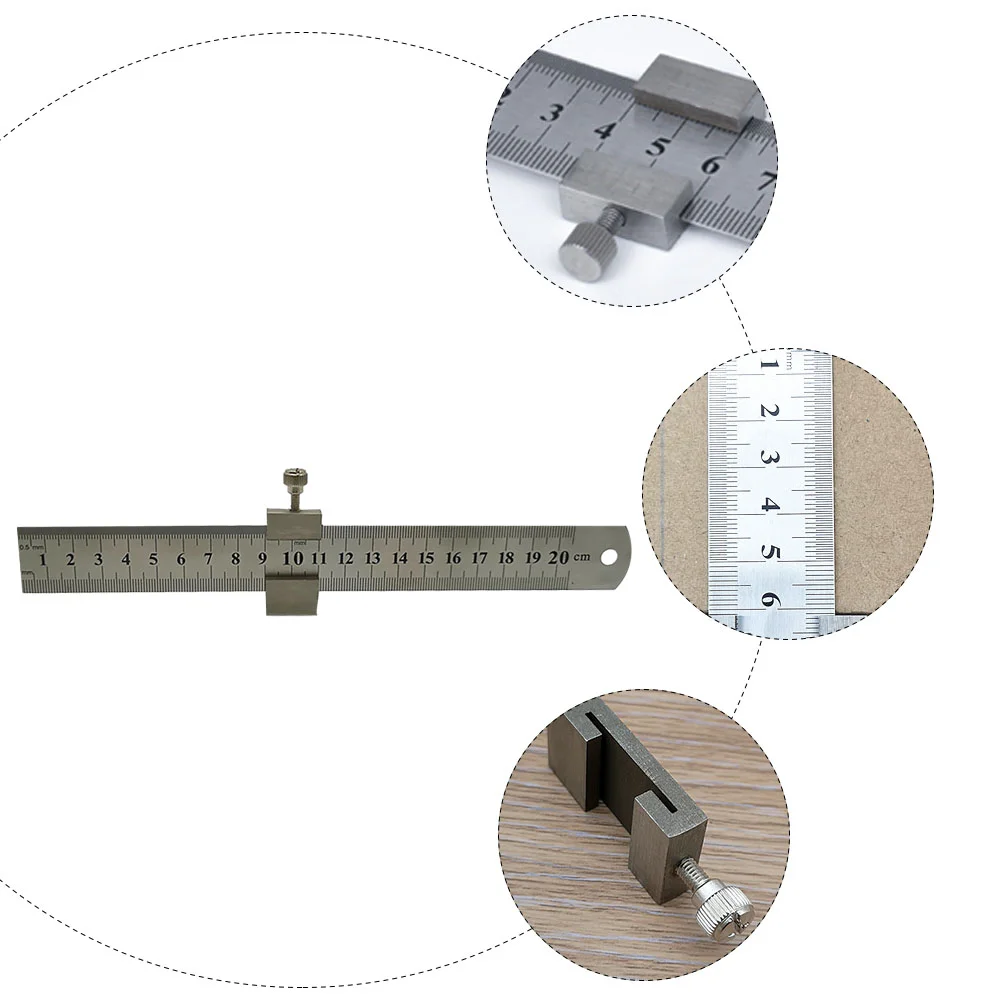 Regla de medición para carpintería, calibrador recto de acero inoxidable, regla de escala, Clip de parada, valla, marcado de precisión, huecos,