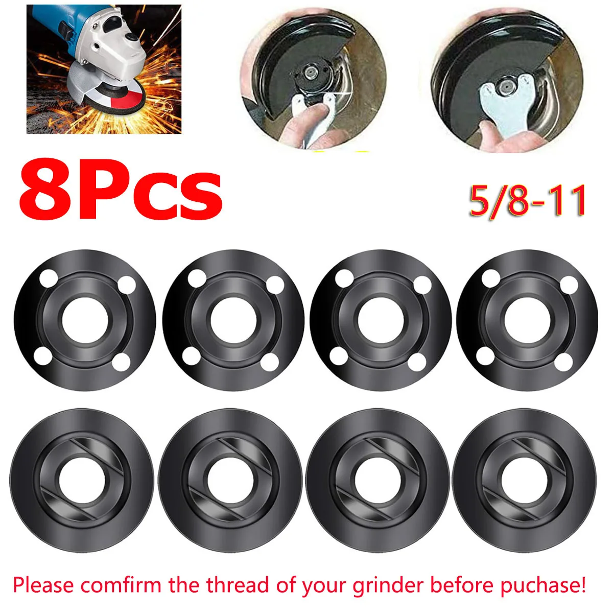 8Pc 5/8-11 Angle Grinder Flange Lock Nut Nuts Inner Outer Lock Set Power Tool Adapter Metal Cutting Discs Nuts Fit For Milwaukee
