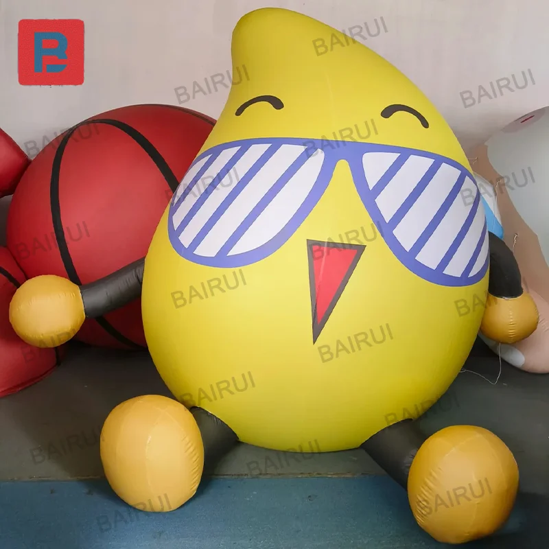 

Factory customize design sunglasses inflatable mango cartoon sitting yellow fruit doll food fruit shop promotion advertising