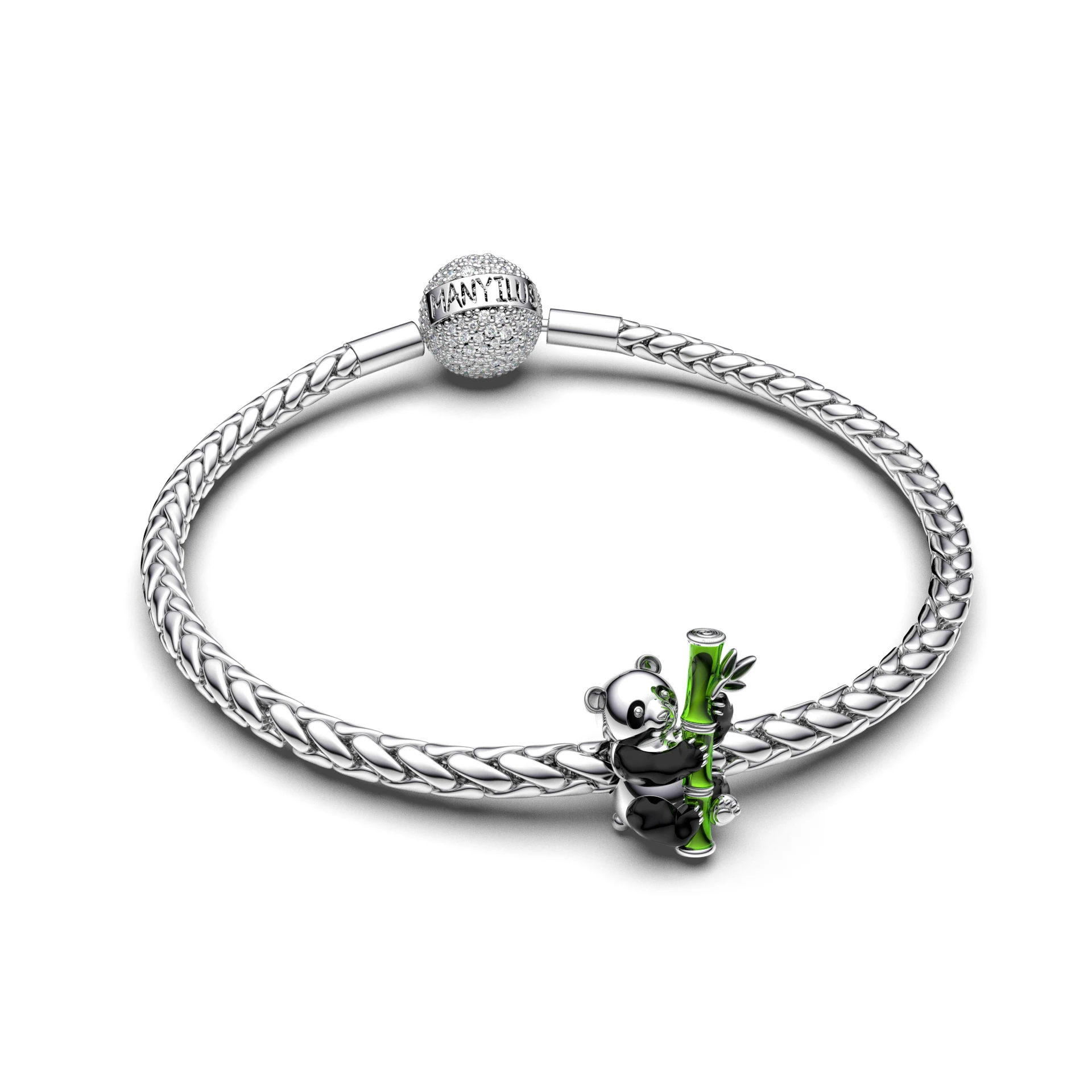 Manyilus 925 Sterling Silver Panda & Bamboo Charm for Original Bracelet & Necklace Enamel Cute Animal Jewelry Gift view 3