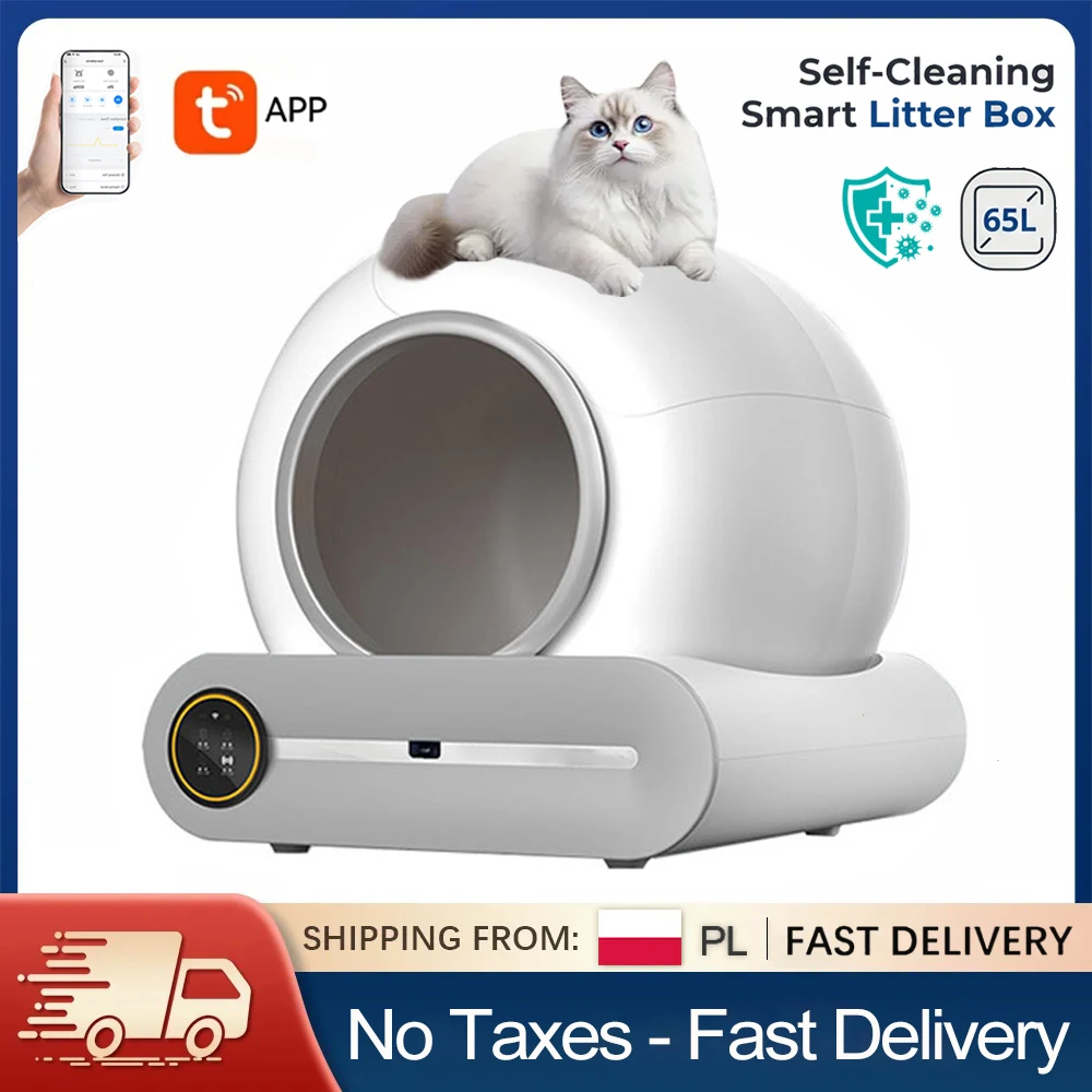 Intelligente selbstreinigende Katzentoilette 65L, hohe Kapazität, automatische intelligente Katzentoilette, vollständig geschlossene Katzentoilette, Haustier-Toilette mit WiFi, mobiler