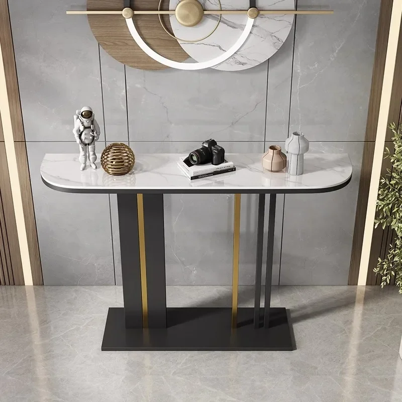 Rock board semi circular porch table counter, modern and simple light luxury strip table, wall facing entrance, living room, lob