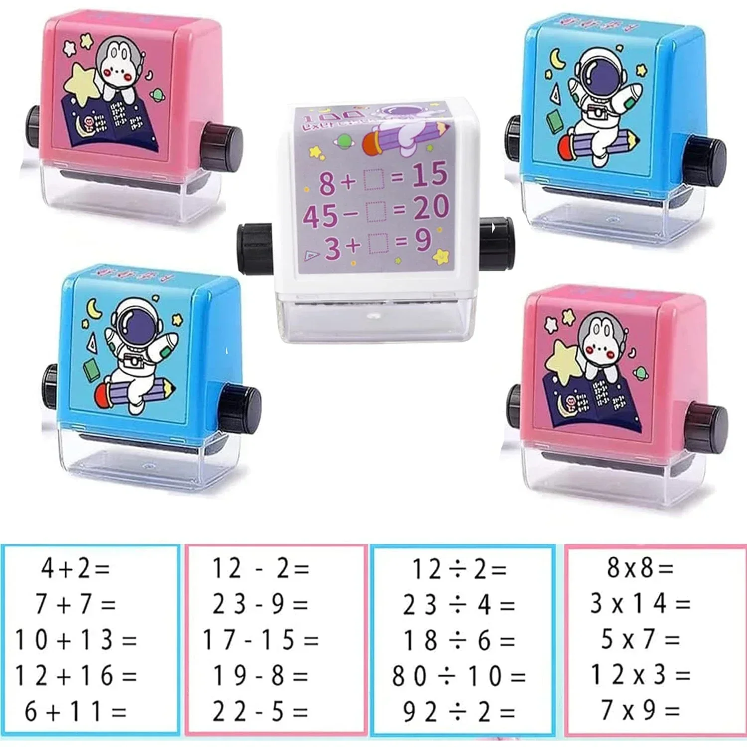 Dual Head Math Roller Stamp com tinta para exercício, 2 em 1 prática matemática, adição e subtração, dentro de 100