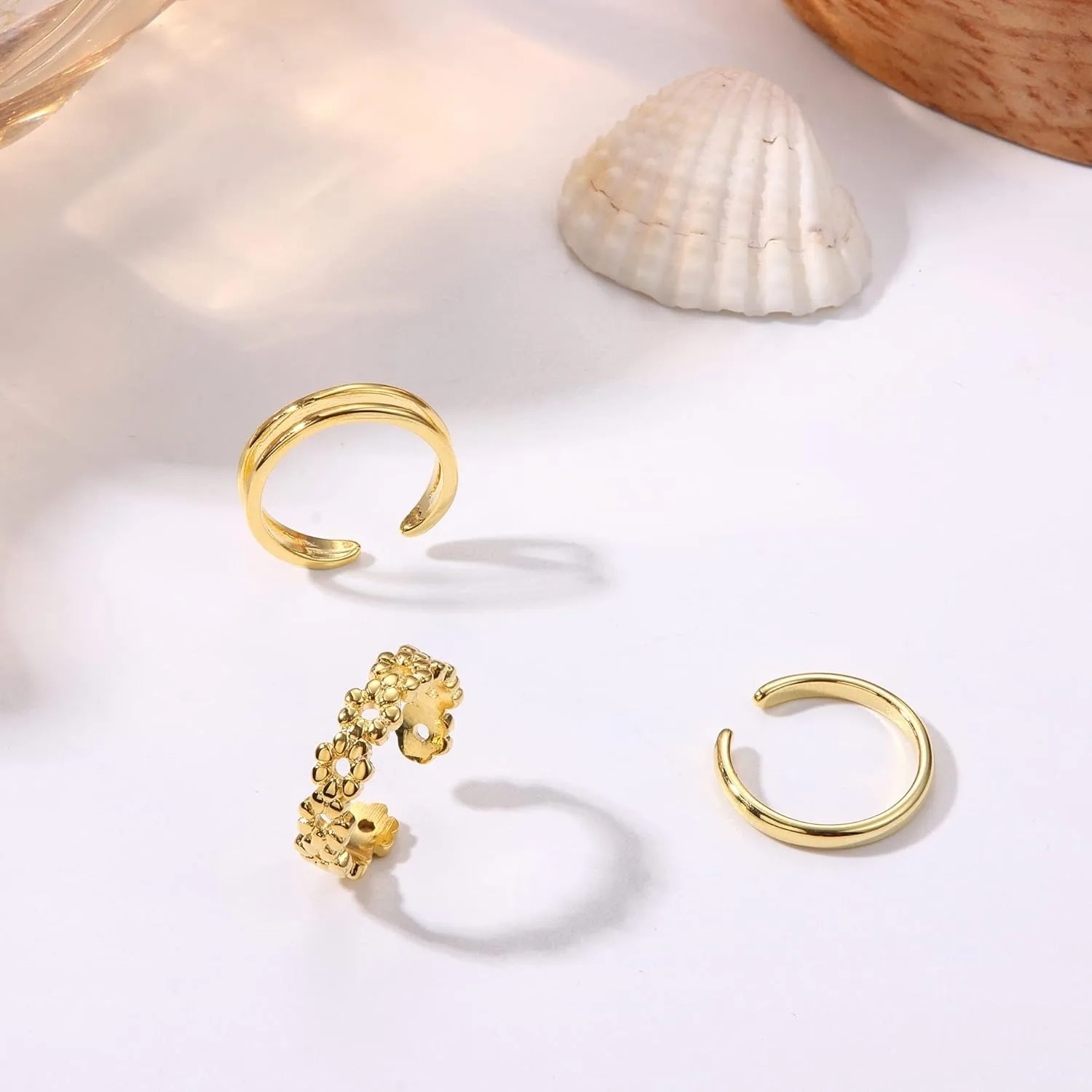 Florideco 14K Gold Plated Toe Rings Adjustable Open Toe Rings Cubic Zirconia Band Toe Ring Set Summer Beach Foot Jewelry Set view 3