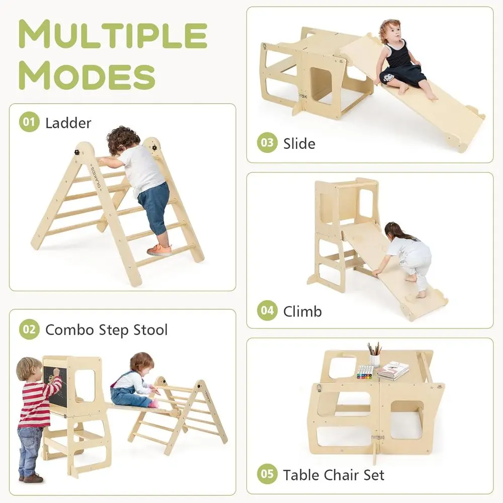 Pikler triângulo conjunto 8 em 1 brinquedos de escalada para crianças dobrável madeira montessori selva ginásio com criança torre ângulo ajust