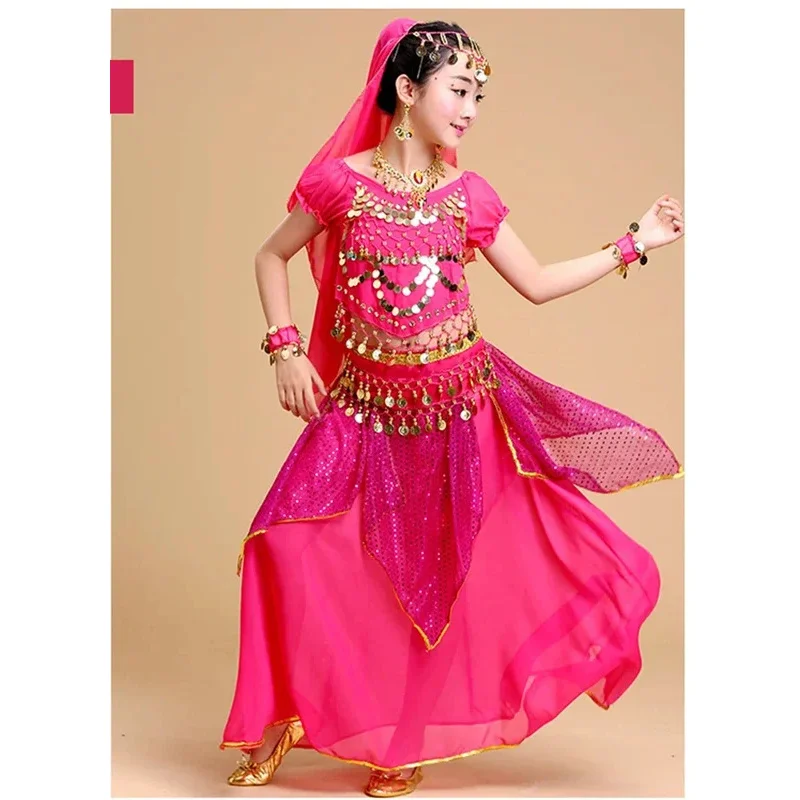5 قطع طفل الرقص الشرقي زي الفتيات أزياء الرقص الشرقي الأطفال الرقص الشرقي الفتيات بوليوود الأداء الهندي Dancewear مجموعة